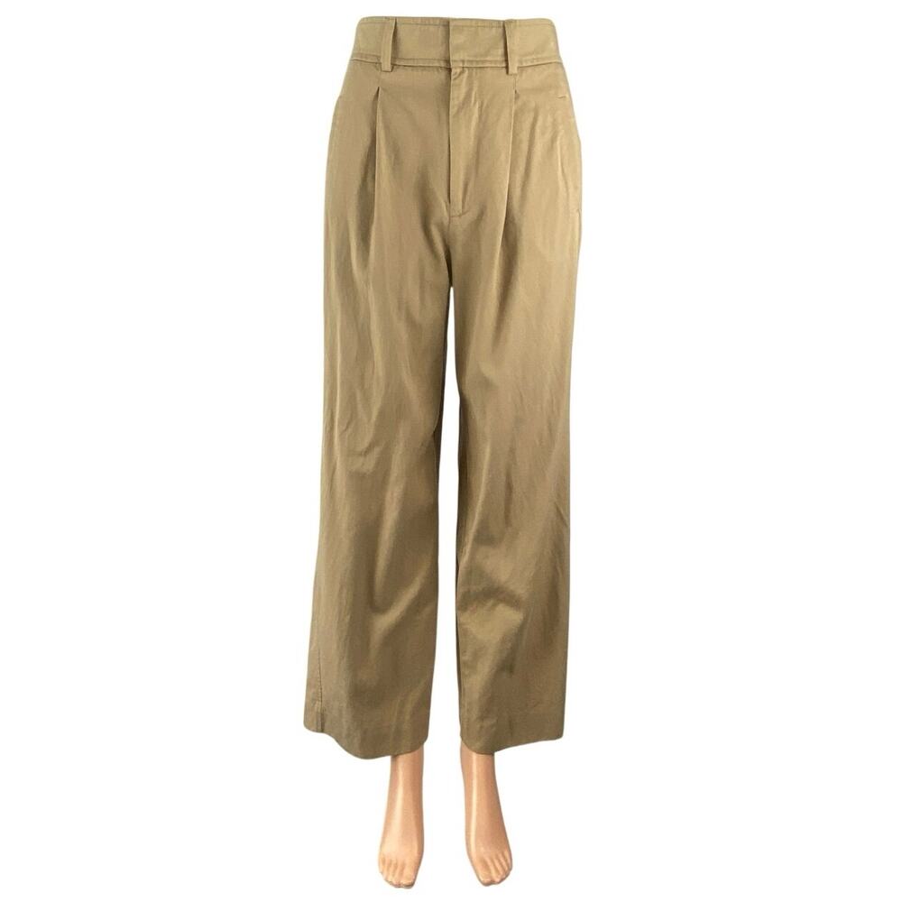Everlane Khaki High Rise Pleated Baggy Palazzo Wide Leg Trousers Dress Pants 00S